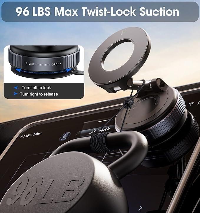 Upgraded 360° Vacuum Magnetic Car Phone Holder Vacuum Suction Magna Ring Foldable Cell Holder for Car/Gym/Mirror/Smooth Surface Compatible with All Mobile