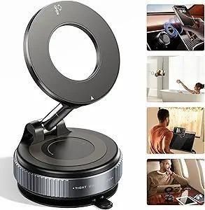Upgraded 360° Vacuum Magnetic Car Phone Holder Vacuum Suction Magna Ring Foldable Cell Holder for Car/Gym/Mirror/Smooth Surface Compatible with All Mobile