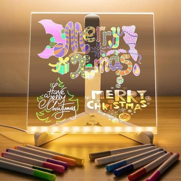 LED Note Board with Colors, Light Up Acrylic Message Board, Led Drawing Board, Illuminated Acrylic Notepad with Adjustable Stand for Home & Business Ultra-Thin Tracing Writing Light Board with 12 Pens