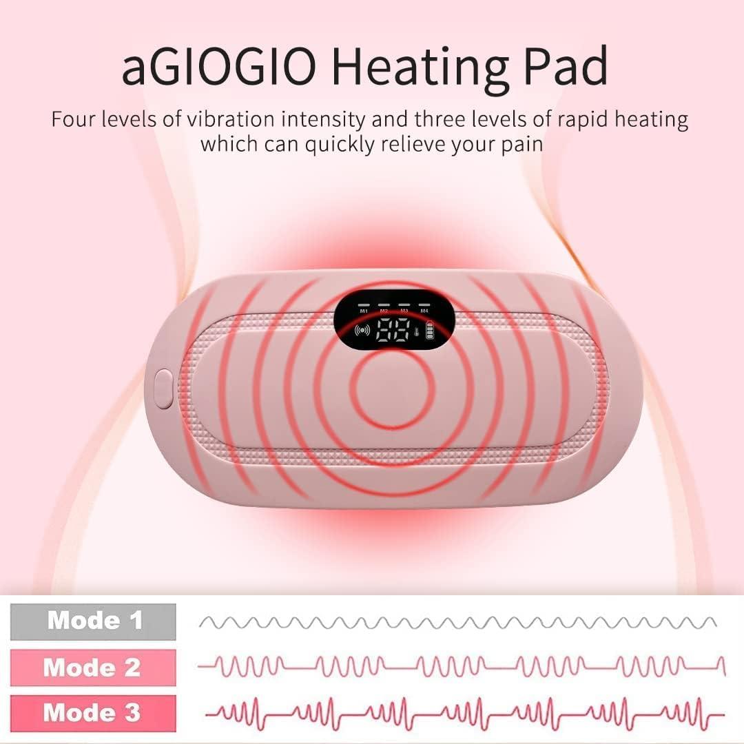 Portable Cordless Heating Pad for Menstrual Cramps Relief, for Stomach, 3-Speed Temperature Adjustment and 4-Speed Massage Modes, Back and Belly Heating Pad for Women