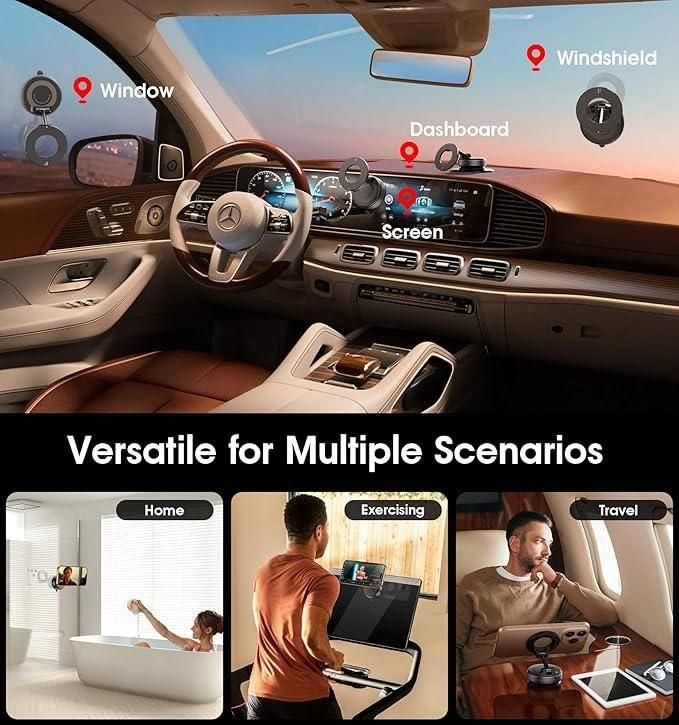 Upgraded 360° Vacuum Magnetic Car Phone Holder Vacuum Suction Magna Ring Foldable Cell Holder for Car/Gym/Mirror/Smooth Surface Compatible with All Mobile