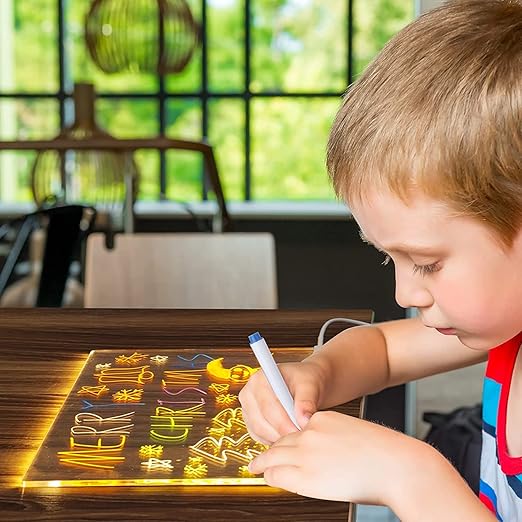 LED Note Board with Colors, Light Up Acrylic Message Board, Led Drawing Board, Illuminated Acrylic Notepad with Adjustable Stand for Home & Business Ultra-Thin Tracing Writing Light Board with 12 Pens