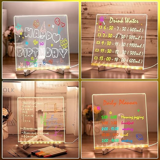 LED Note Board with Colors, Light Up Acrylic Message Board, Led Drawing Board, Illuminated Acrylic Notepad with Adjustable Stand for Home & Business Ultra-Thin Tracing Writing Light Board with 12 Pens