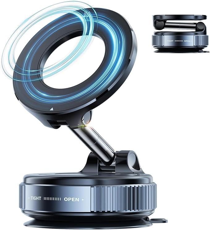 Upgraded 360° Vacuum Magnetic Car Phone Holder Vacuum Suction Magna Ring Foldable Cell Holder for Car/Gym/Mirror/Smooth Surface Compatible with All Mobile