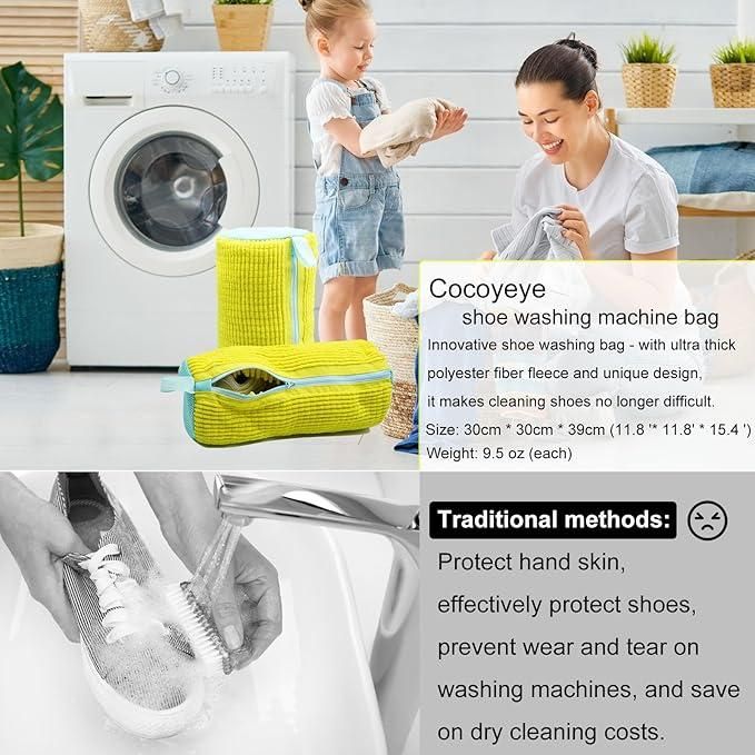 Shoe Washing Machine Bag Laundry Shoe Bag for Washer & Dryer, Reusable with Durable Zipper for Sneakers & Delicates 360° Deep Cleaning Washable Laundry Organizer Bag