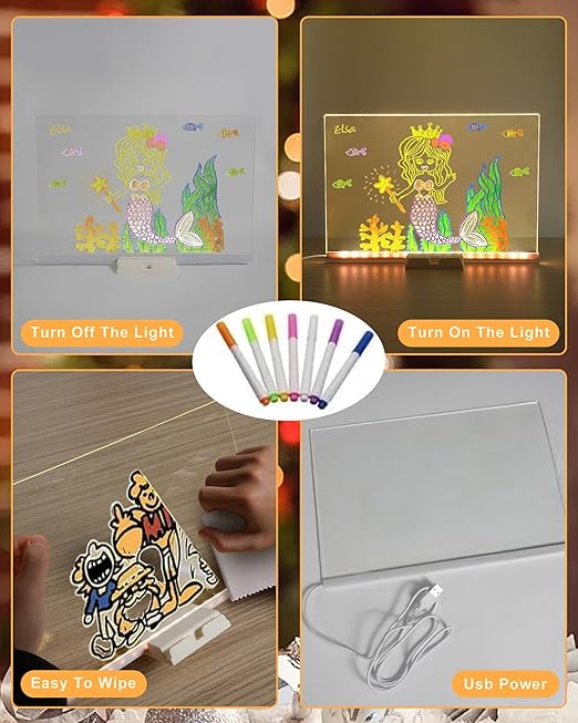 LED Note Board with Colors, Light Up Acrylic Message Board, Led Drawing Board, Illuminated Acrylic Notepad with Adjustable Stand for Home & Business Ultra-Thin Tracing Writing Light Board with 12 Pens
