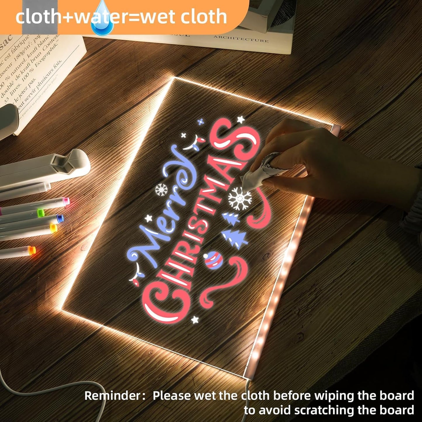 LED Note Board with Colors, Light Up Acrylic Message Board, Led Drawing Board, Illuminated Acrylic Notepad with Adjustable Stand for Home & Business Ultra-Thin Tracing Writing Light Board with 12 Pens
