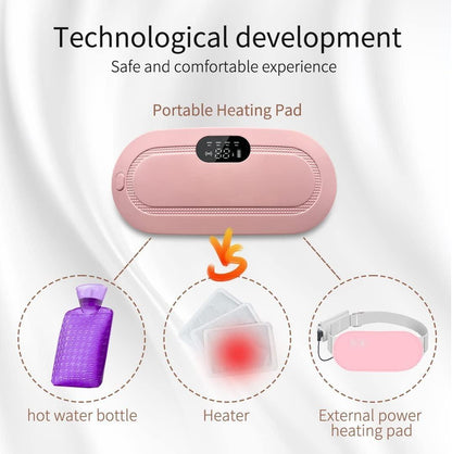 Portable Cordless Heating Pad for Menstrual Cramps Relief, for Stomach, 3-Speed Temperature Adjustment and 4-Speed Massage Modes, Back and Belly Heating Pad for Women