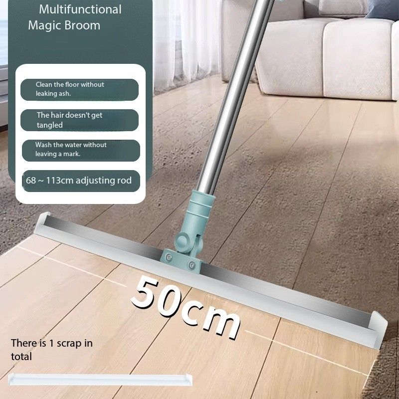 Silicone Rubber Blade Floor Wiper, Squeegee Broom with Long Telescopic Handle | 180 Rotating, Heavy-Duty Cleaning Broom for Tile, Glass, and Marble Floor - 52Cm Blade-Multi
