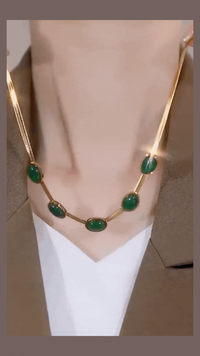 Oval Green Crystal Pendant Necklace Set With Bracelet