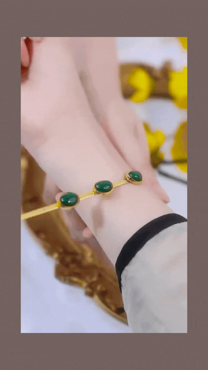 Oval Green Crystal Pendant Necklace Set With Bracelet